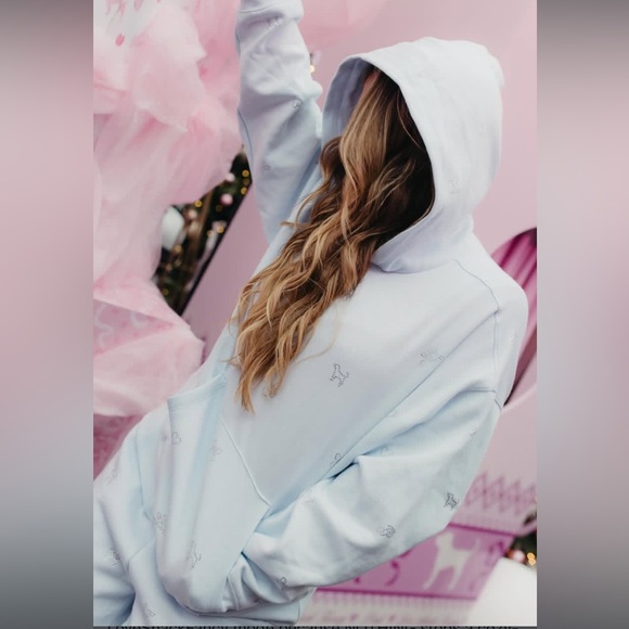 LoveShackFancy Tops - Blue Womens MEDIUM PINK LoveShackFancy oversized hoodie sweatshirt glacier mist